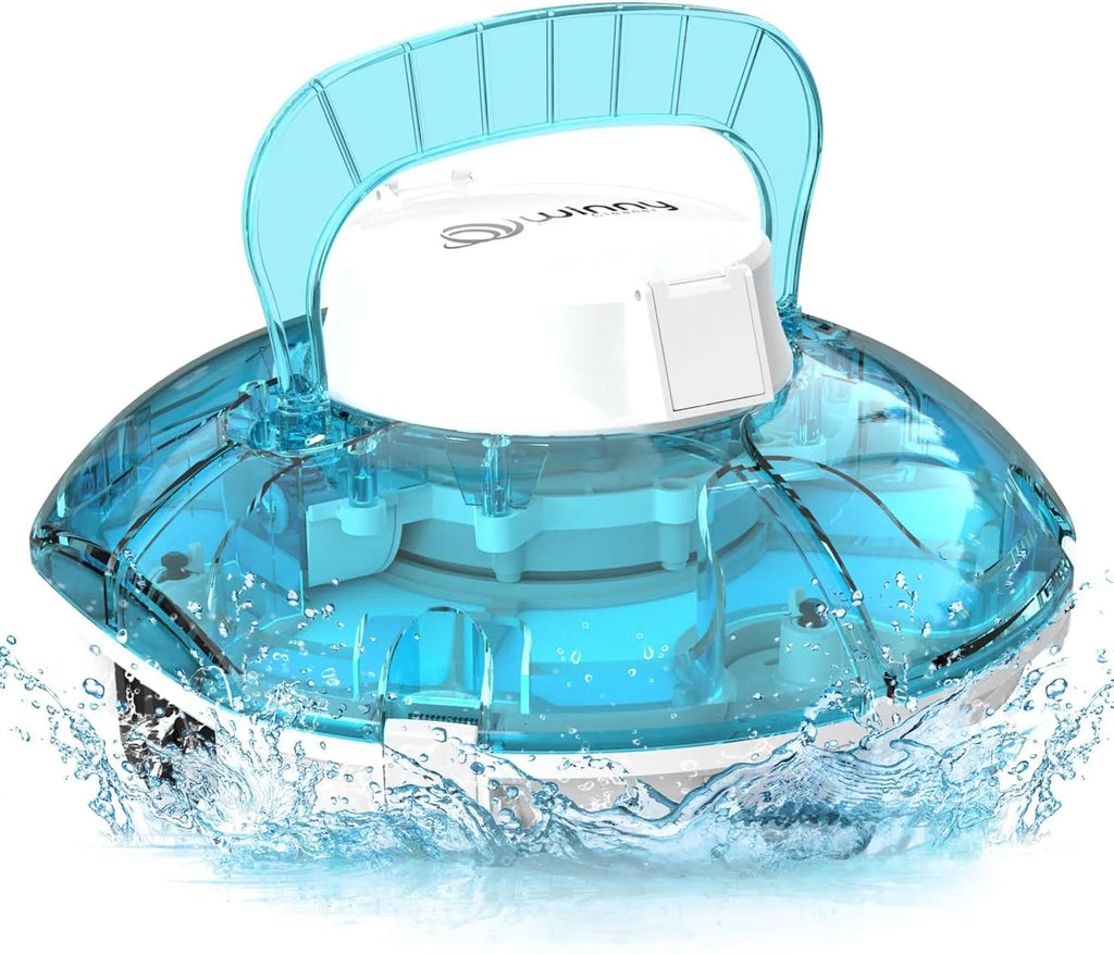 WINNY LIMPADOR DE PISCINA Winny 200 Limpa-Fundos de Piscina, Robô Limpa-Fundos de Piscina Sem Fio, 75 Min de Autonomia, Piscinas Desmontáveis 60m², Dupla Filtragem, Estacionamento Automático (Azul Transparente-Branco)