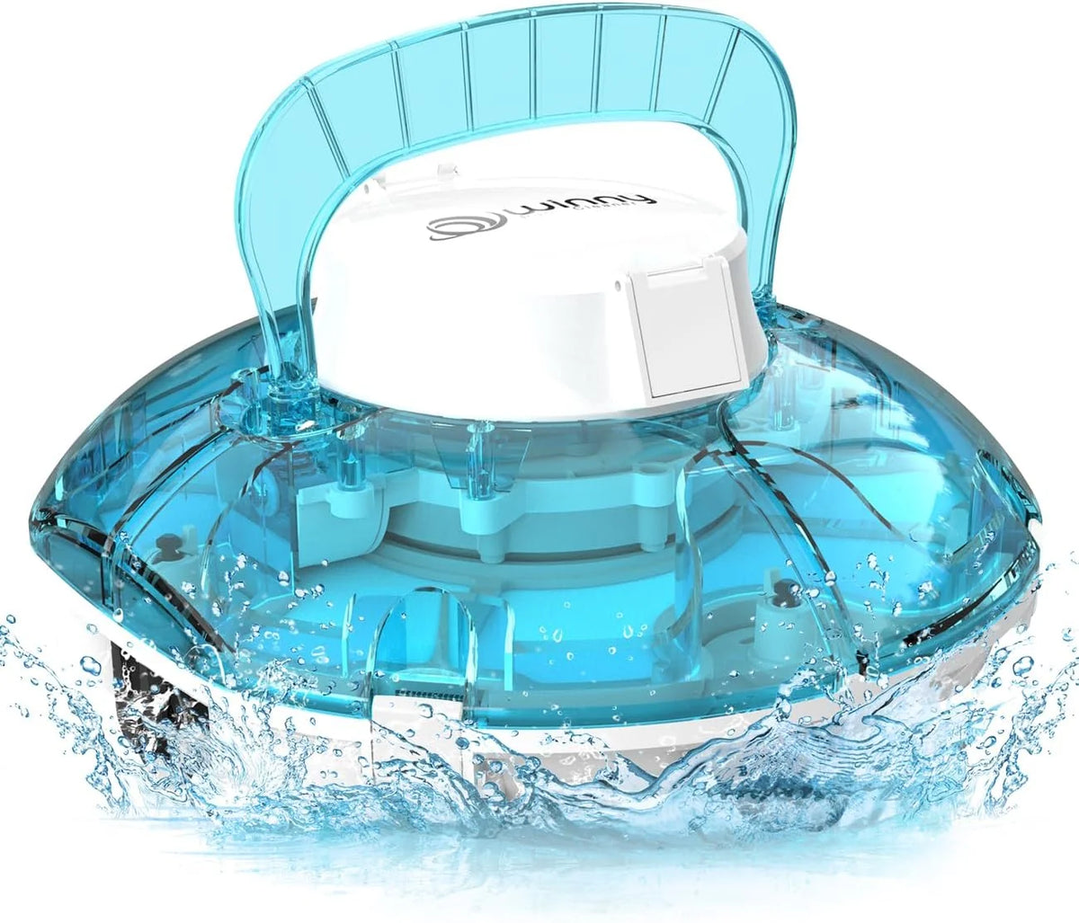 WINNY LIMPADOR DE PISCINA Winny 200 Limpa-Fundos de Piscina, Robô Limpa-Fundos de Piscina Sem Fio, 75 Min de Autonomia, Piscinas Desmontáveis 60m², Dupla Filtragem, Estacionamento Automático (Azul Transparente-Branco)