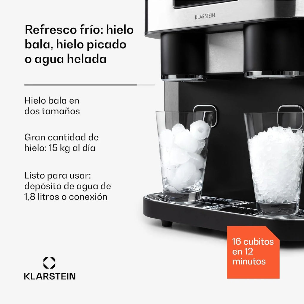 Klarstein Máquina de Gelo Doméstica, 1,8L, Cinza Escuro, Máquina de Gelo de Bancada 15 kg, para Fazer Cubos de Gelo e Gelo Picado em Casa, com Painel Tátil e Sistema de Fácil Limpeza, Função Rápida