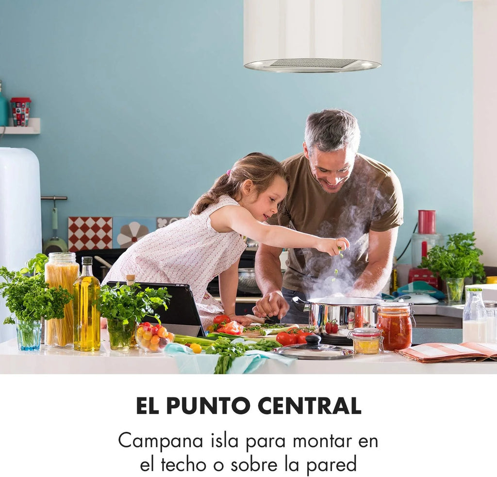 Klarstein Barett - Coifa de Parede, Ø 35 cm, Potência de 190 W, Ventilação Máxima de 590 m³/h, 3 Níveis de Potência, Classe de Eficiência Energética B, Iluminação LED, Aço Inoxidável Escovado, Branco