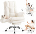 HOMRELEXA Cadeira Ergonômica Executiva de Escritório Grande com Apoio para os Pés, Braços Rebatíveis e Encosto Alto, Cabelo Cacheado de Pelúcia - Branco