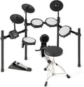 COSTWAY Bateria Eletrónica, Kit de Bateria Dobrável com Pads de Malha Silenciosos, Prato, 225 Sons e 30 Demos, Metrônomo e USB MIDI, Bumbo, 2 Baquetas, Banco Ajustável, para Adultos e Crianças