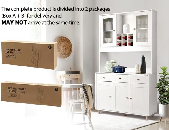 VOWNER Armário Aparador de Cozinha/Buffet, 100L x 38W x 181H cm, Armário Auxiliar de Armazenamento, 5 Portas e 5 Prateleiras Ajustáveis, Branco
