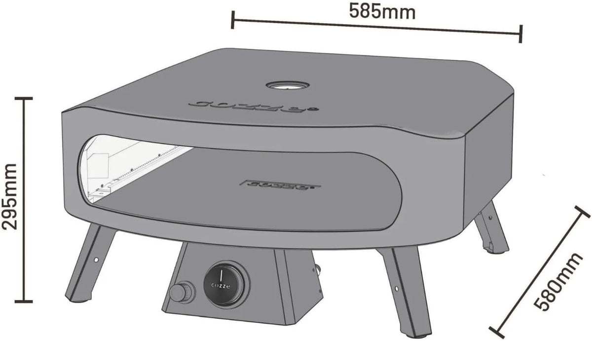 COZZE Forno de Pizza a Gás 17 polegadas – Grande Forno de Pizza para Exterior (50 mbar) – Forno de Pizza com Regulador para Pizza Familiar