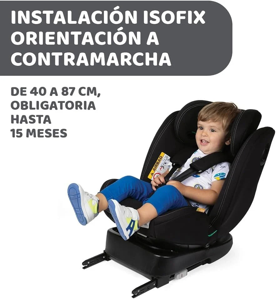 Chicco Unico EVO I'Size Classic, Cadeira Auto ISOFIX para Bebés e Crianças de 40 a 150 cm, Grupo 0123 Desde Recém-nascido até 12 Anos, Rotativa 360º, Redutor, Ajustável e Proteção Lateral, Preta