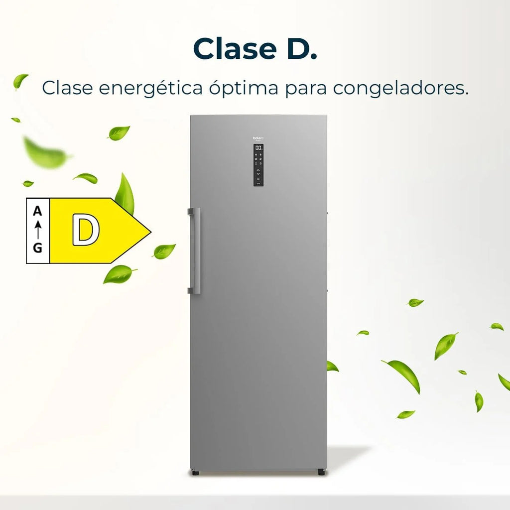 Cecotec Congelador Vertical de 380L Bolero CoolMarket UF 380 Inox D. 1950W, Motor Inverter Plus, Baixo Consumo, Total No Frost, Display na porta, Conversível em frigorífico, Multi Airflow