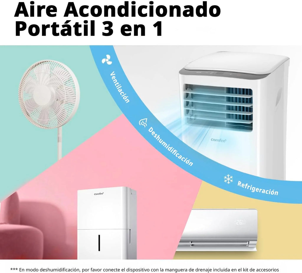 COMFEE Pinguino Ar Condicionado Portátil 8000 BTU / 2000 Frigorias – Climatizador sem unidade exterior – Resfriador Silencioso Baixo Consumo com Kit de Janela | 3x1 Refrigera, Ventila e Desumidifica
