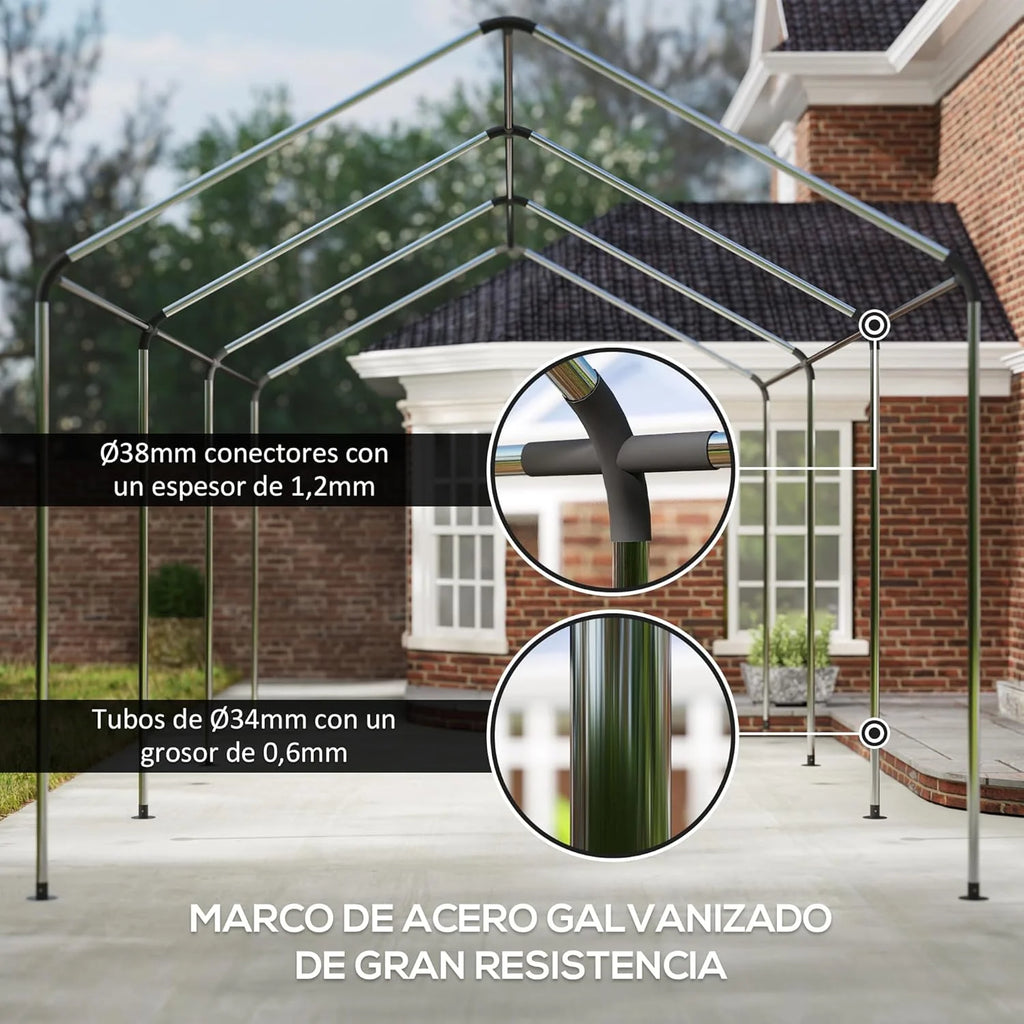 Outsunny Garagem Barraca 6x3m Garagem Externa para Carro Impermeável Garagem Portátil Anti-UV com Paredes Laterais Removíveis e 2 Portas com Zíper Verde