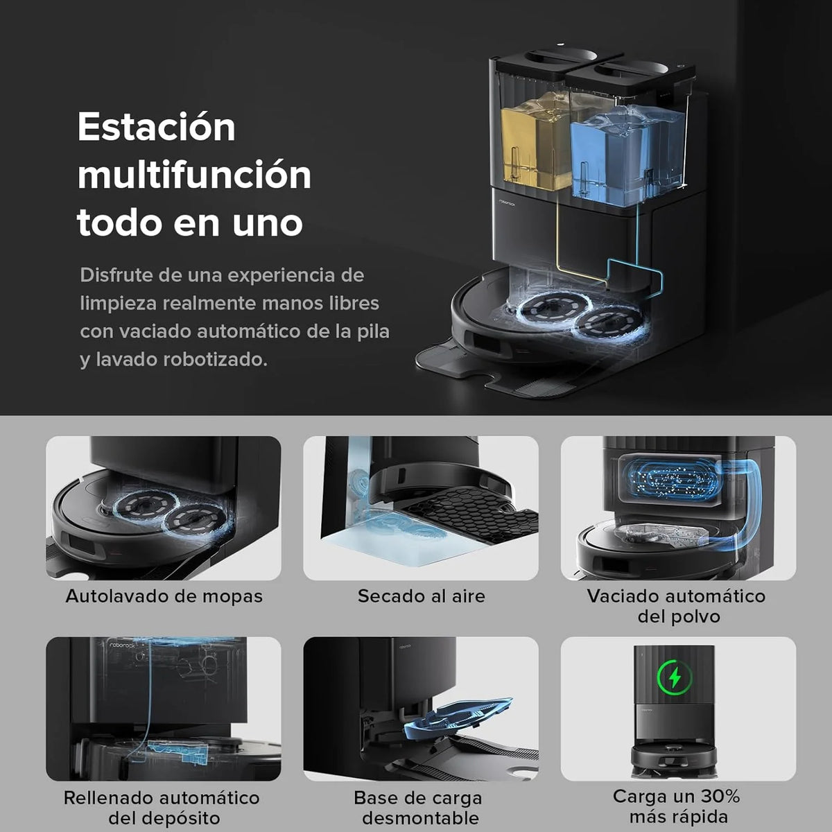 roborock Robô Aspirador Q Revo Master, 8000Pa de Sucção, Duas Esfregonas Giratórias e Eleváveis, Escovas Anti-emaranhamento, Tecnologia Reativa para Evitar Obstáculos, Navegação e Mapeamento, Preto