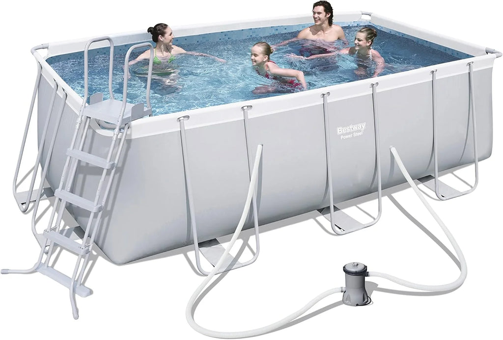 BESTWAY 56456 - Piscina de Armação Retangular Power Steel, Filtro Cartucho 2.006 litros/hora, 412x201x122 cm