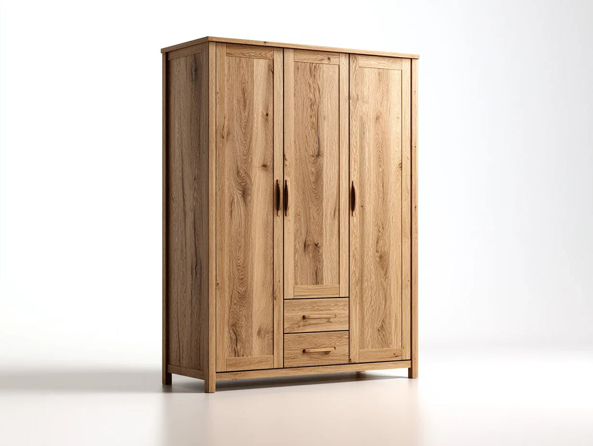 Guarda-roupa de madeira com três portas e gavetas 160x60x200 cm carvalho - design natural - para quarto