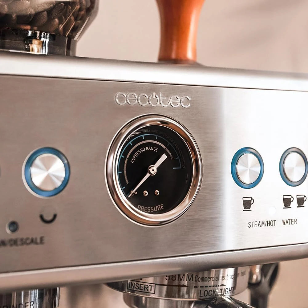 Cecotec Cafeteira Expresso Barista Power Espresso 20 Barista. 2250W, 20 Bares, Manômetro e 2 Termoblocos, Reservatório de Café em Grão, Moedor com 20 Níveis, Vaporizador