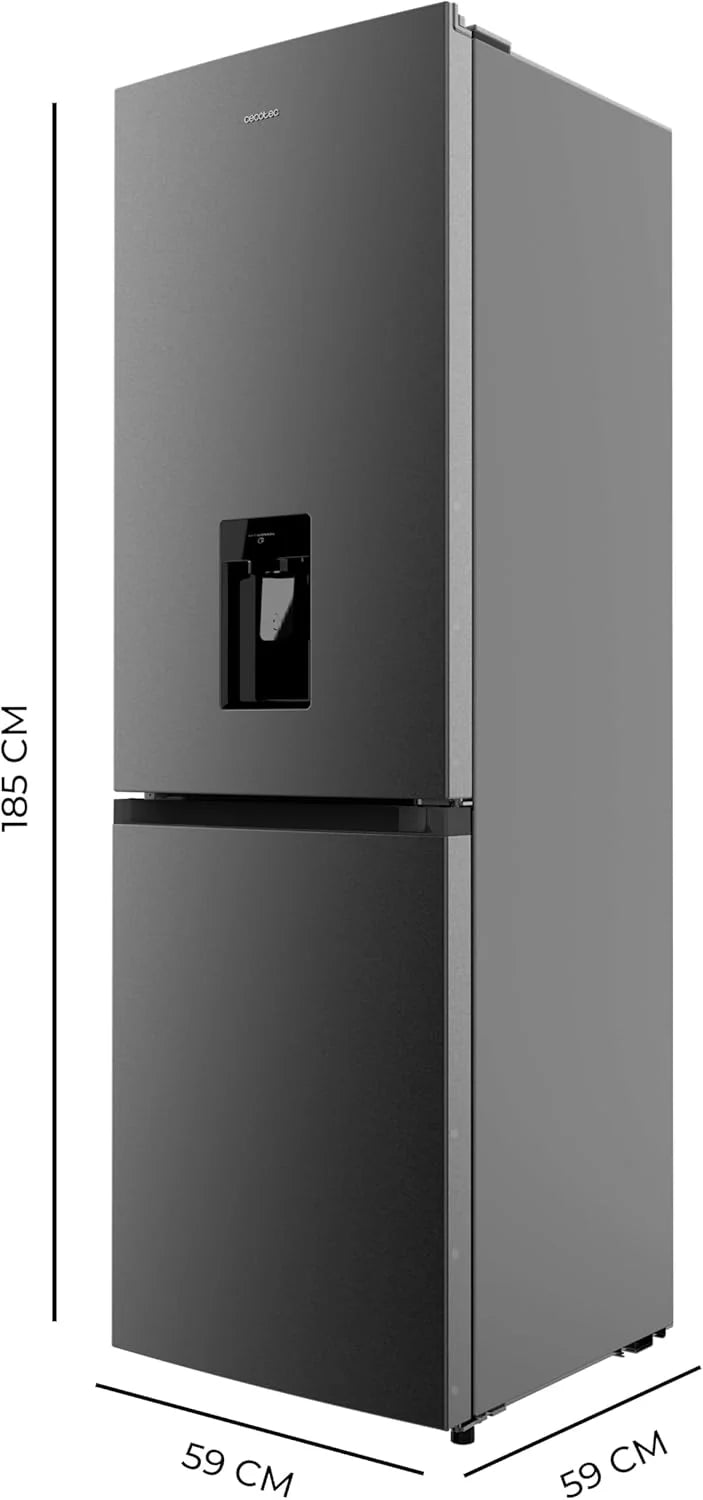 Cecotec Frigorífico Combinado 2 Portas com Dispensador de Água Bolero CoolMarket Combi 296 DF WD Dark E. 296L, 60cm de largura, Funções FastCooling, FastFreezing e DeFrost, LED interior, Inox Escuro