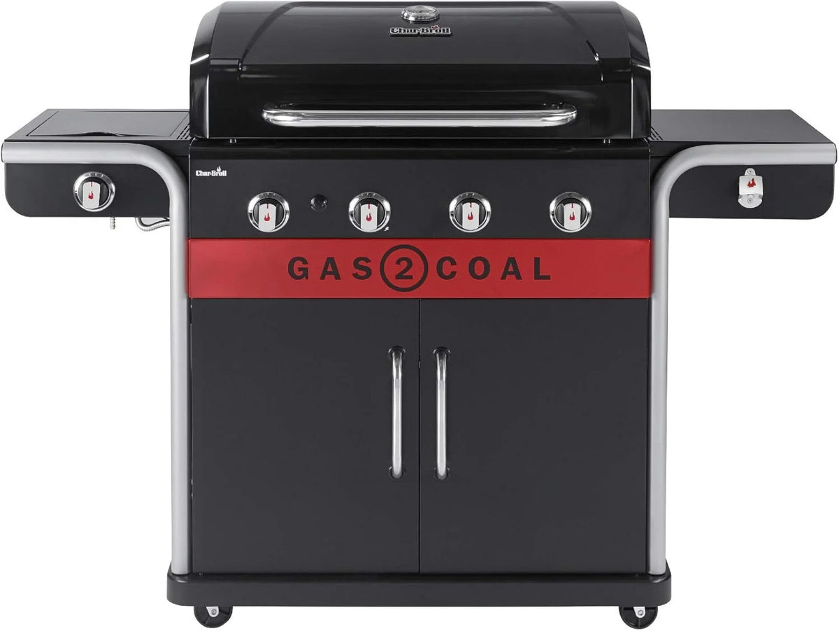 Char-Broil Churrasqueira a Gás Gas2Coal 2.0 440 - Churrasqueira Híbrida de 4 Queimadores com 2 Bandejas de Carvão Patenteadas, 2 Portas Grandes - Ideal para Cozinhar ao Ar Livre, Jardim e Pátio