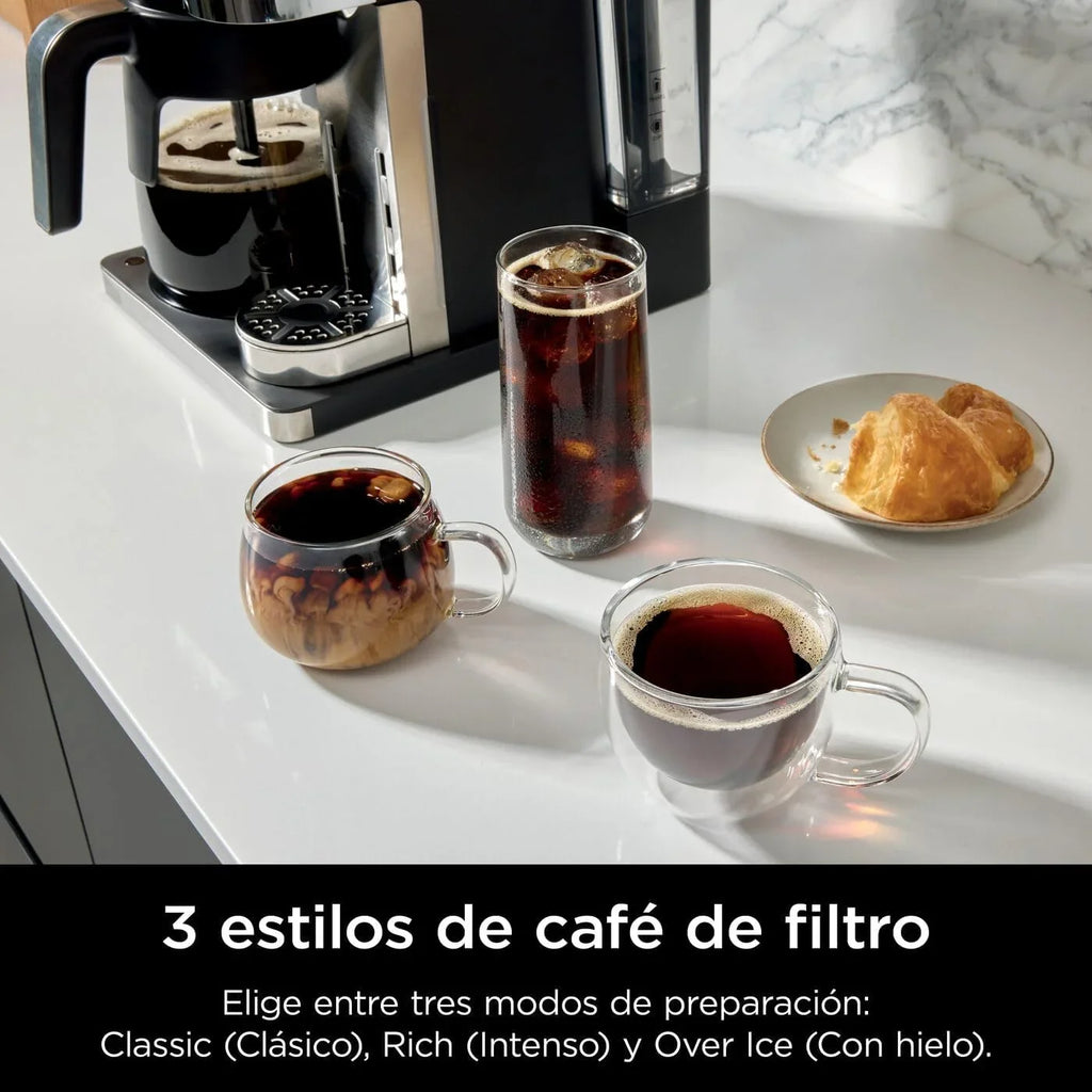 Cafeteira Ninja Prestige CFN802EU 2 em 1 para Café Moído e Cápsulas, com Moedor Embutido, Prepara Lattes, Iced Coffees e Flat Whites, Preta