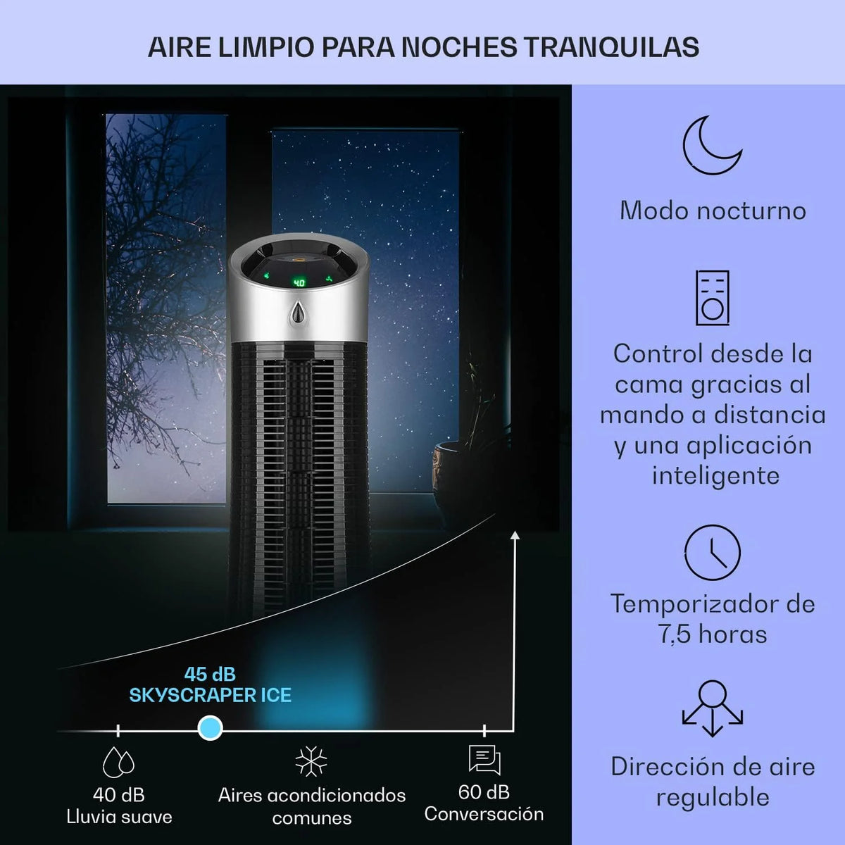 Klarstein Skyscraper Ice Smart Climatizador Evaporativo – 4 em 1: Ventilador, Resfriador, Purificador & Umidificador, 210 m³/h, Controle por App & Alexa, Tanque de 6L, Oscilação, Ionizador, Preto
