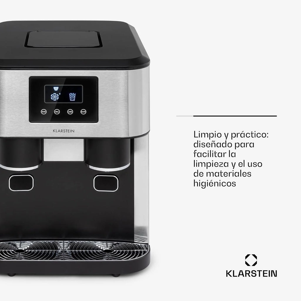 Klarstein Máquina de Gelo Doméstica, 1,8L, Cinza Escuro, Máquina de Gelo de Bancada 15 kg, para Fazer Cubos de Gelo e Gelo Picado em Casa, com Painel Tátil e Sistema de Fácil Limpeza, Função Rápida