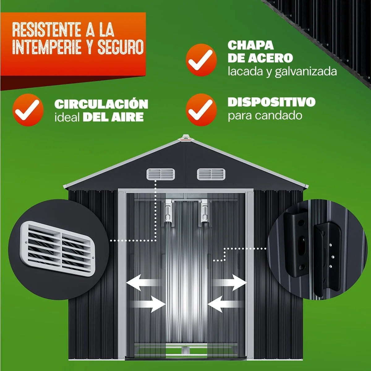 GARDEBRUK® Galpão de Jardim 2 m² 196x132x188cm Armazenamento de Metal Exterior 4m³ com Base Porta Deslizante Antracite