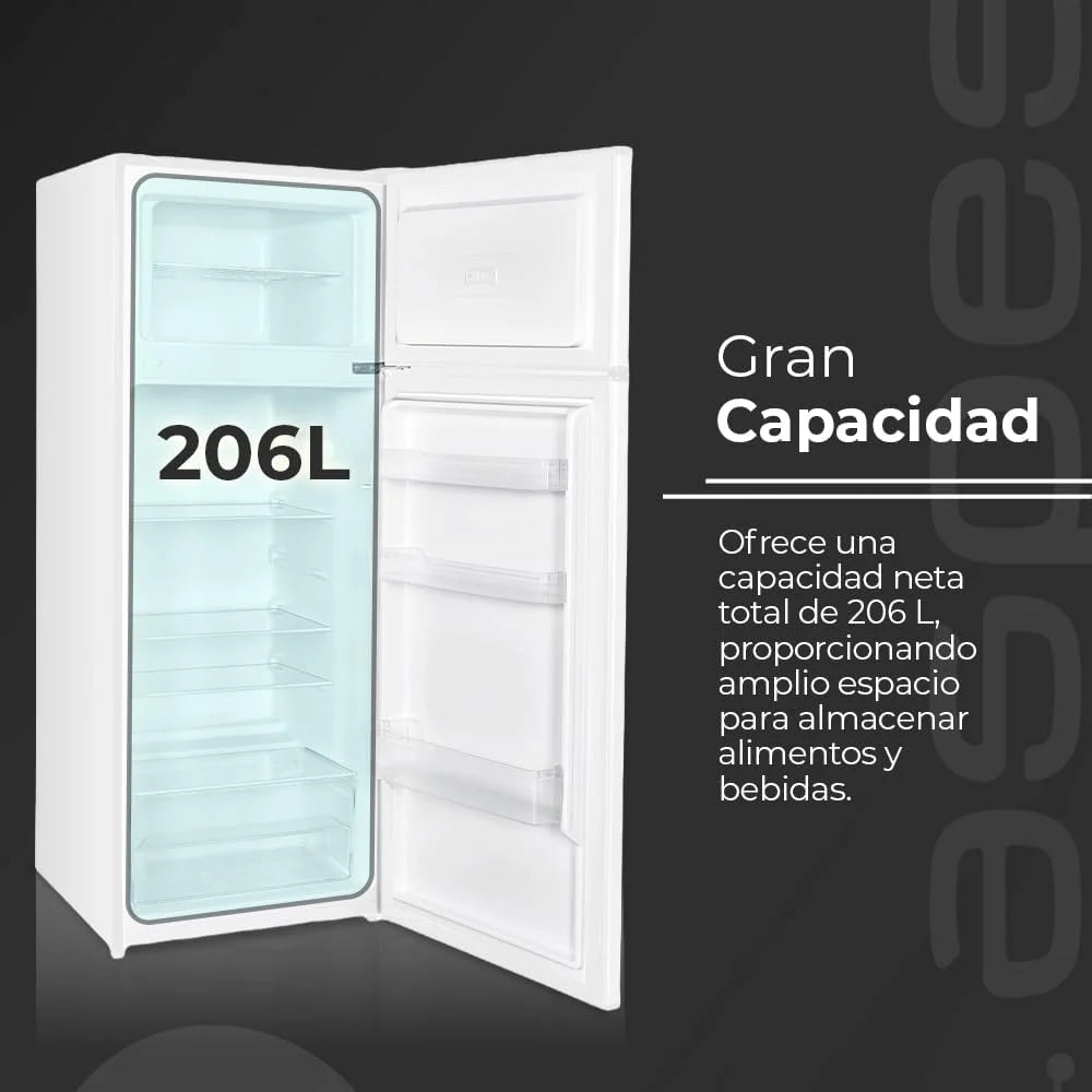 Refrigerador de 2 Portas Aspes Branco AF145503E. Capacidade 206 Litros, Porta Reversível, Baixo Nível de Ruído, Eficiência Energética Classe E