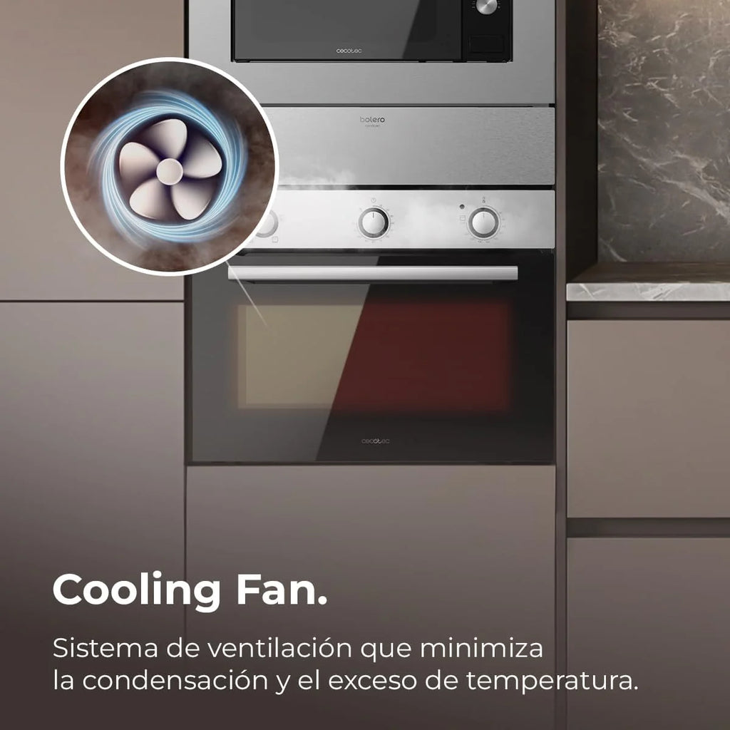 Forno Embutível Cecotec 45cm de Altura Convencional Bolero Hexa C134500 Inox A. 2600W, Capacidade de 56L, Baixo Consumo, 4 Funções, Temporizador, Limpeza a Vapor, Cozedura a Vapor