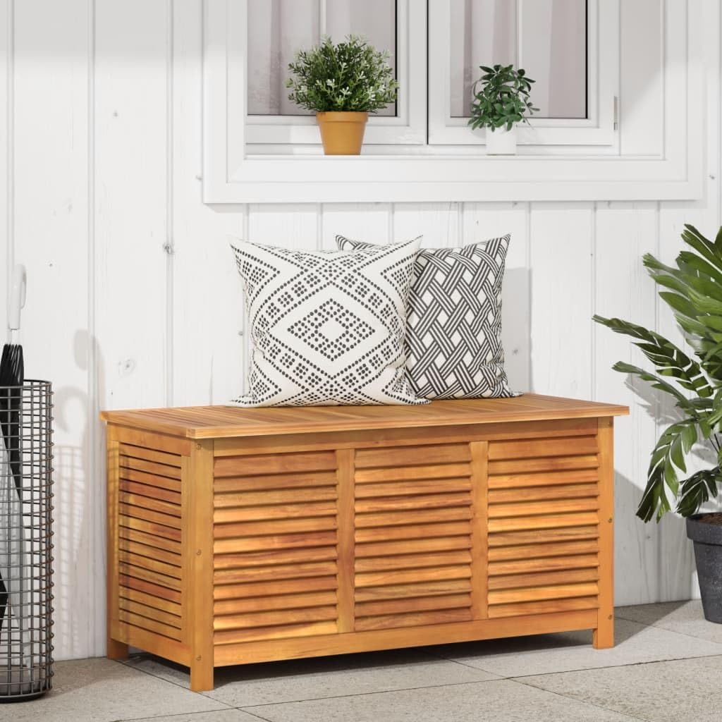 Baú de Armazenamento em Madeira de Acácia, Baú de Armazenamento, Banco de Armazenamento, Caixa de Armazenamento para Jardim, para Interiores e Exteriores, 113 x 50 x 56 cm