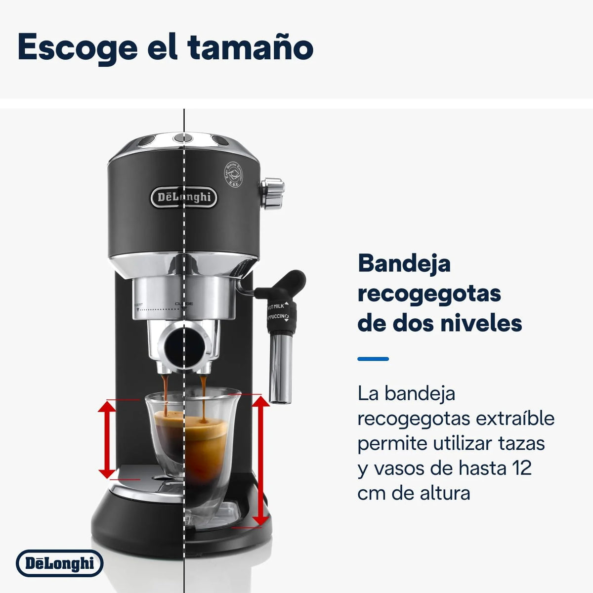 De'Longhi Dedica – Cafeteira Espresso Bomba de Aço Inoxidável para Café Moído ou Saches, Espresso e Cappuccino, Reservatório de 1.3 Litros, Sistema Anti-gotejamento, Modelo EC685.M, Cor Metal