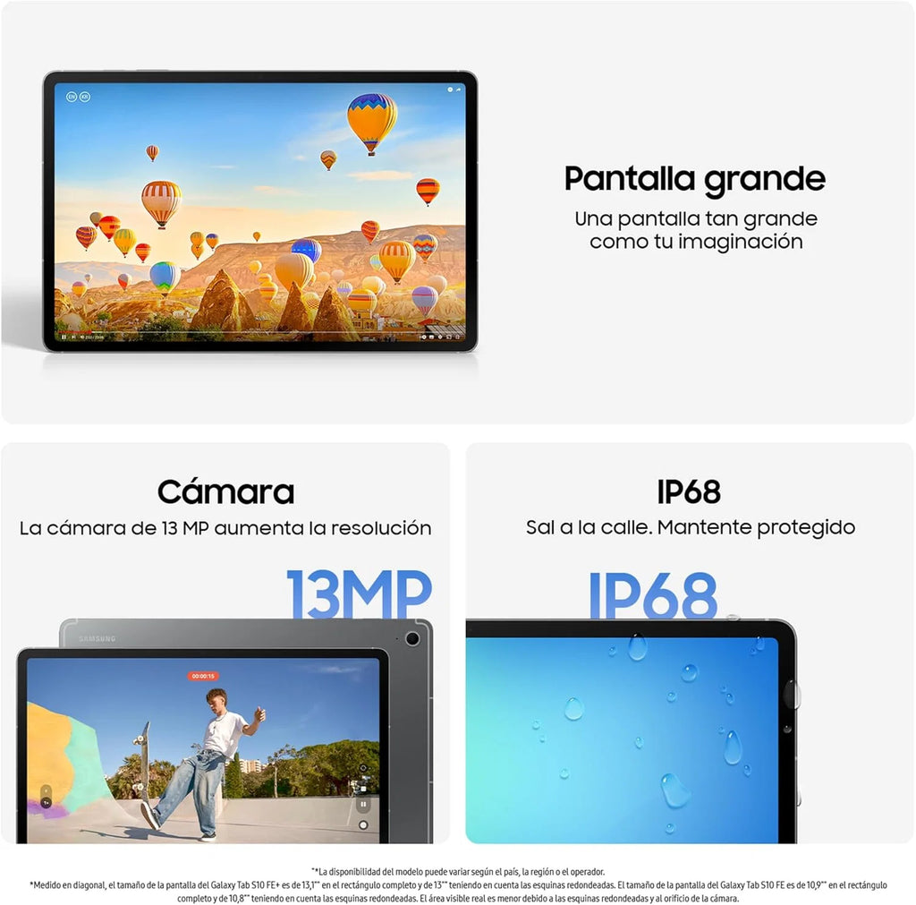 Galaxy Tab S10 FE 256GB, Tablet Android + S Pen, Galaxy AI, 8GB RAM, Tela de 10,9", Bateria de Longa Duração, Azul, Garantia do Fabricante 3 Anos + 1 Ano Extra