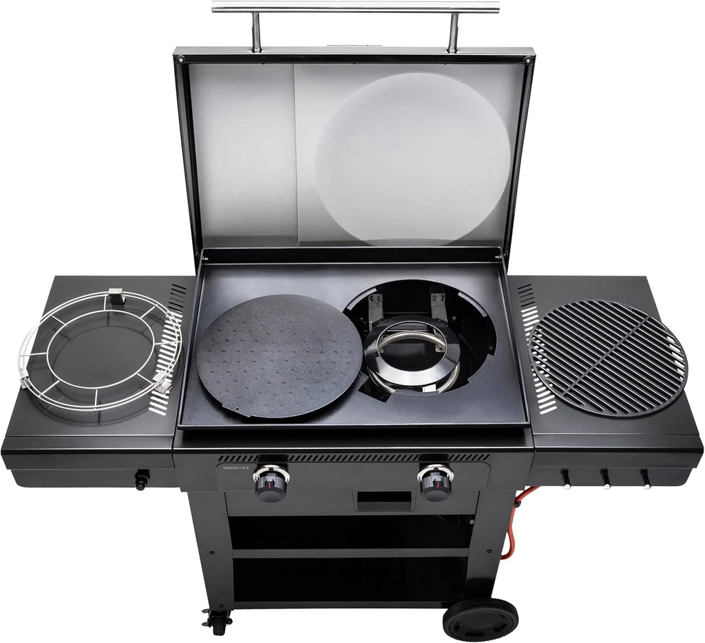 Churrasqueira a Gás Versa-Tile Char-Broil, Plancha a Gás 2 Zonas, Superfície de Cozedura: 70 x 50 cm, Sistema de Módulos 3 em 1: Plancha, Grelha e Forno para Pizza