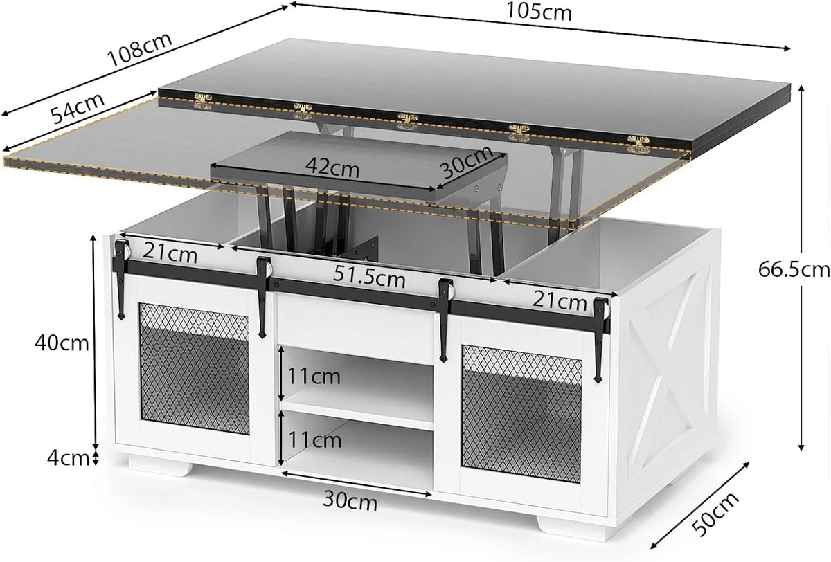 VOWNER Mesa de Centro Elevável, Mesa Extensível, Multifuncional 3 em 1 com Armazenamento Oculto - Sala de Jantar, Conversível, Estilo Fazenda, Nogueira
