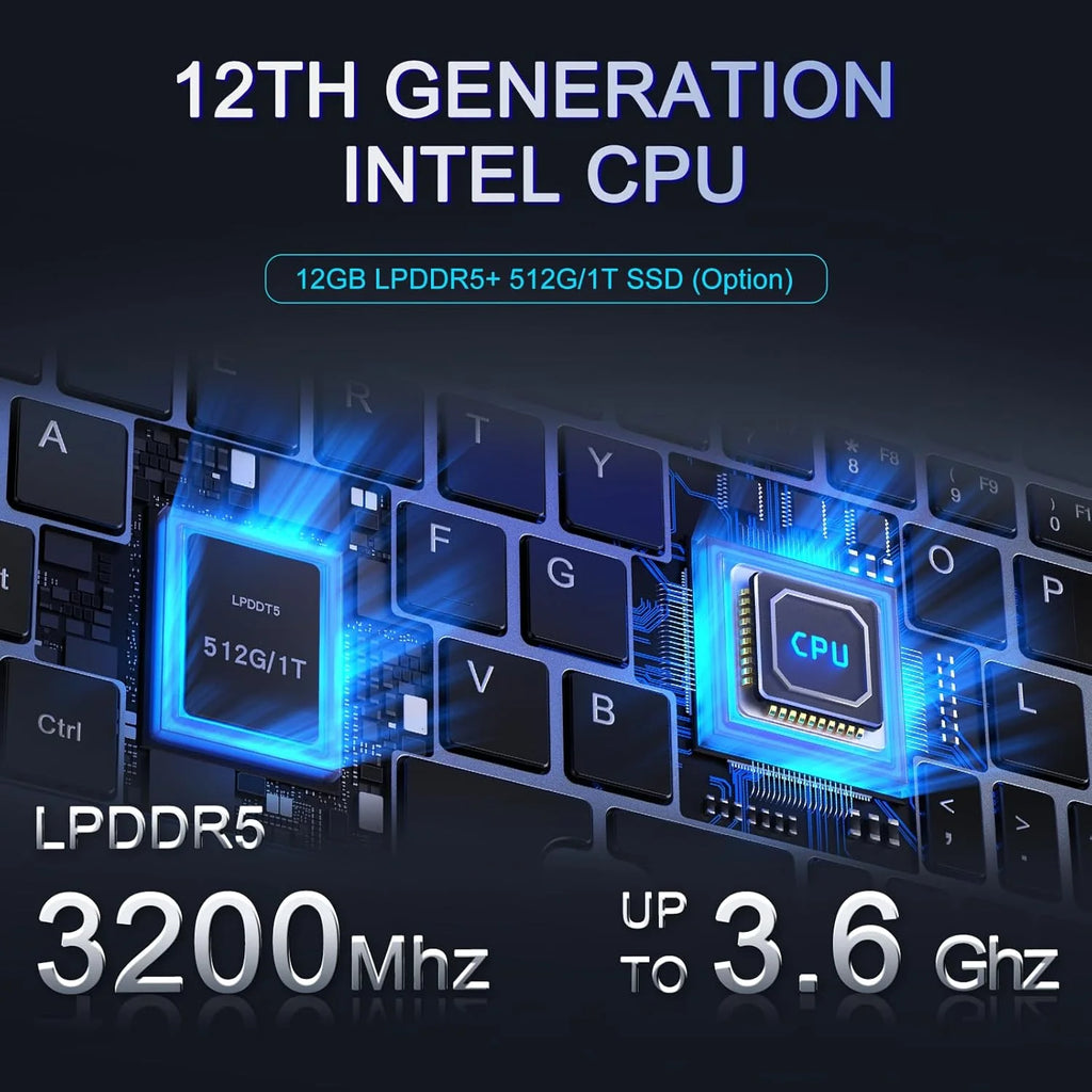 Mini Portátil 8" 2 em 1, Notebook Win 11, N150 (até 3.6 GHz), 12 GB RAM 1 TB SSD, Tela Sensível ao Toque HD, Teclado Retroiluminado, Wi-Fi 6, USB-C, PC Leve e Portátil para