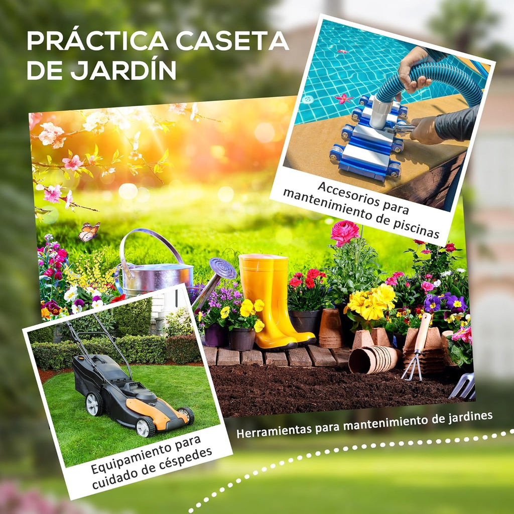 Outsunny Galpão de Jardim Exterior, 1,14 m², 151x92x193 cm, Abrigo de Jardim Exterior com Piso, Porta Deslizante, Janela e Teto Inclinado, para Armazenamento de Ferramentas, Cinzento