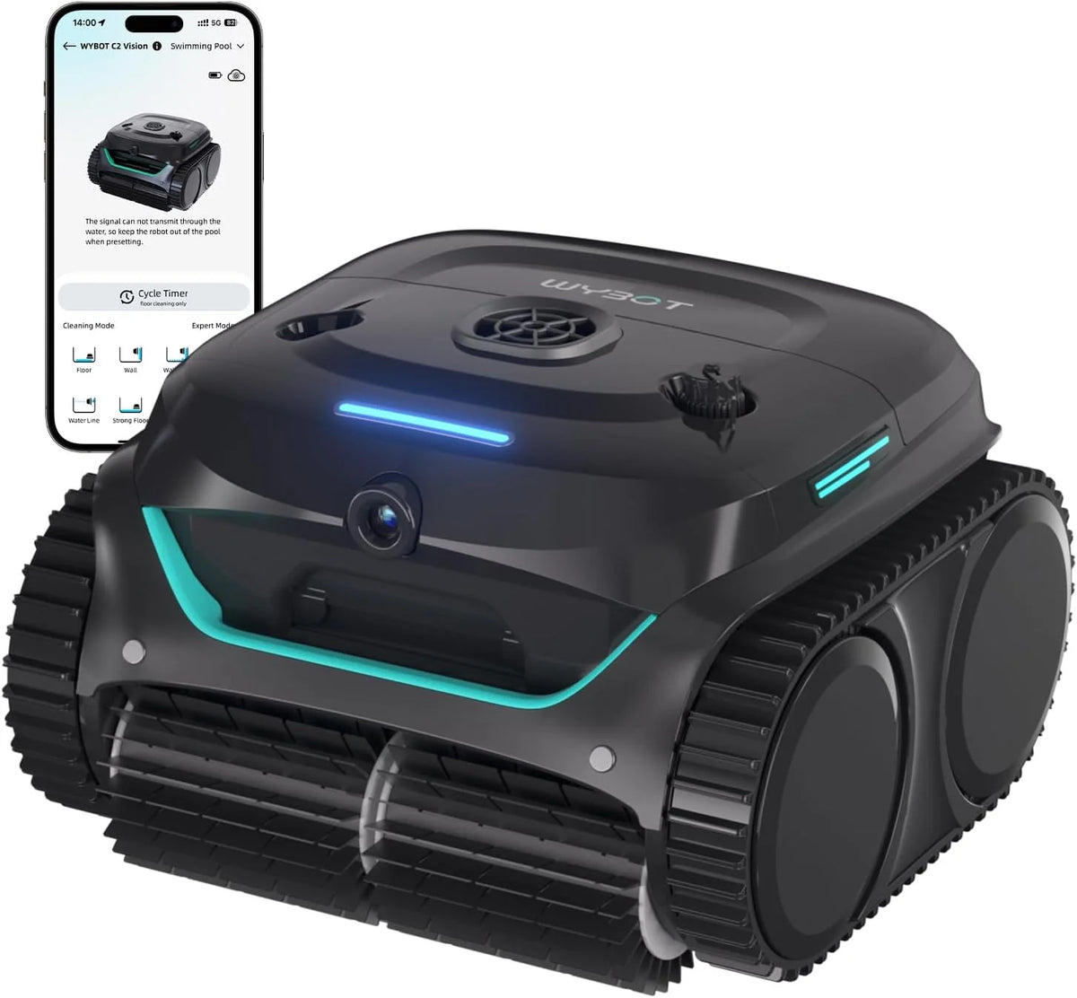 (Novo modelo 2025) WYBOT C2 Vision-A robô de piscina sem fio com câmera AI, 8 modos, filtro duplo, sucção potente, limpeza de linha d'água, parede e fundo