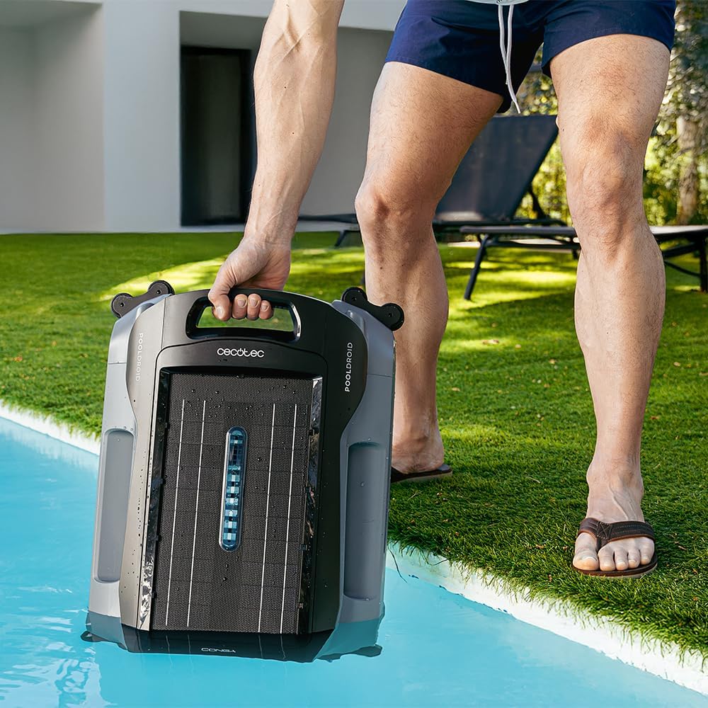 Cecotec Robô Limpador de Piscinas para Superfície e Linha de Flutuação Conga Pooldroid AquaSkater. Carregamento Solar, Autonomia de 16h, Cesto de 4,5L e Filtro de 187,5μm, Navegação com Sensores Ultrassónicos