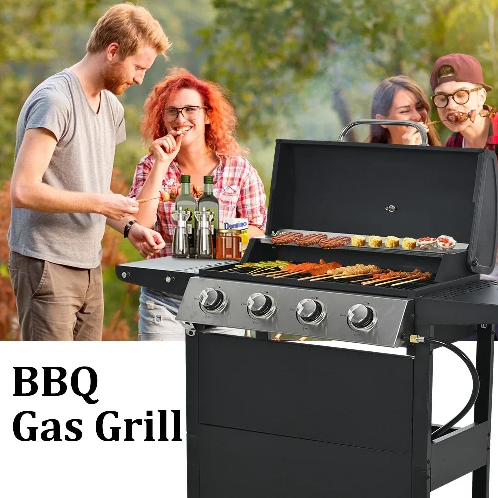 2026 Churrasqueira a gás SEGMART de 4 queimadores em aço inoxidável – 34.200 BTU, churrasqueira de jardim/pátio com duas prateleiras dobráveis e termômetro, ideal para camping e cozinha ao ar livre