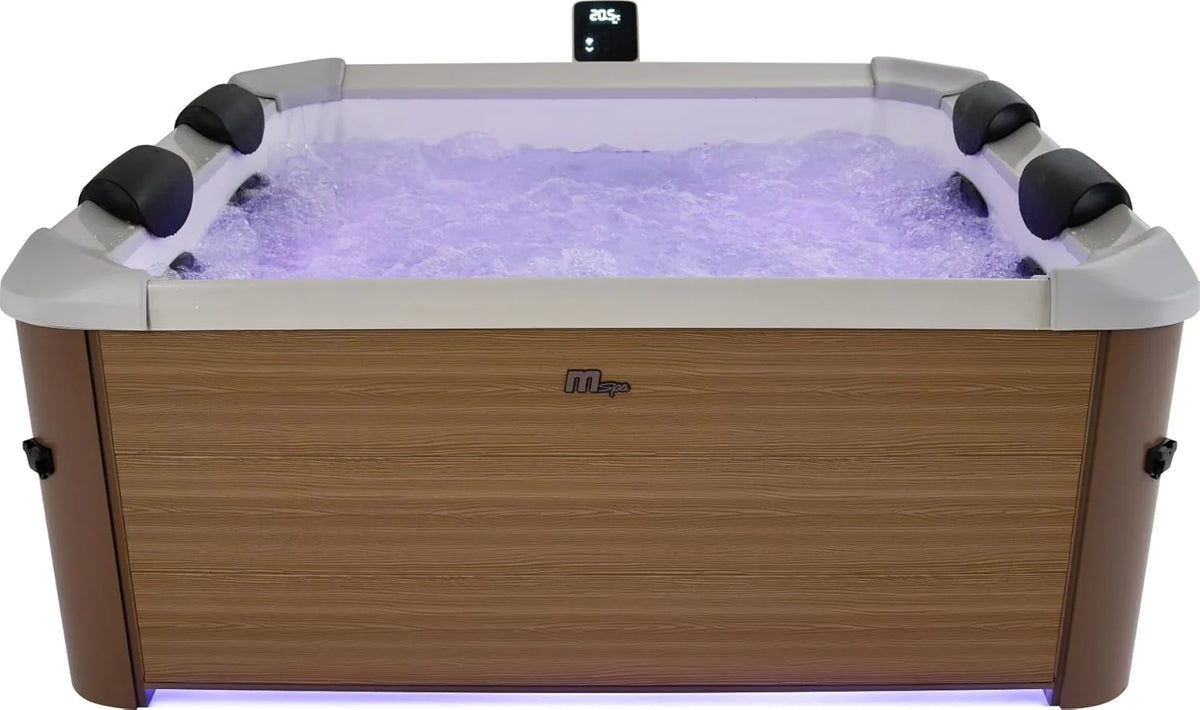 MSPA Banheira de Hidromassagem Oslo Amber – 160 x 160 x 65 cm – Banheira de Hidromassagem Inflável para 6 Pessoas com 120 Jatos de Massagem, 8 Jatos de Hidromassagem, Aquecimento PTC, Luz LED, Desinfecção por Ozono e Tampa