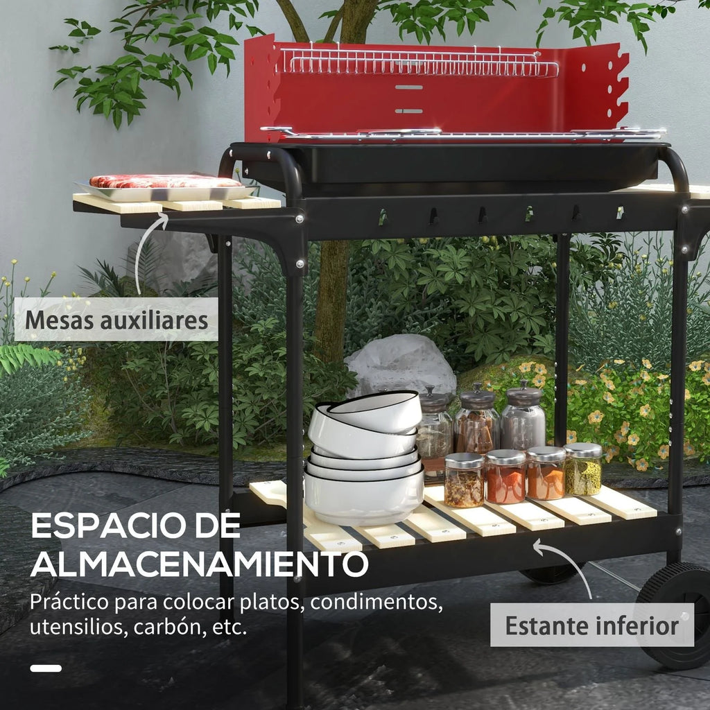 Churrasqueira a Carvão Outsunny Metal Pino, 103x47x95 cm, Vermelho e Preto
