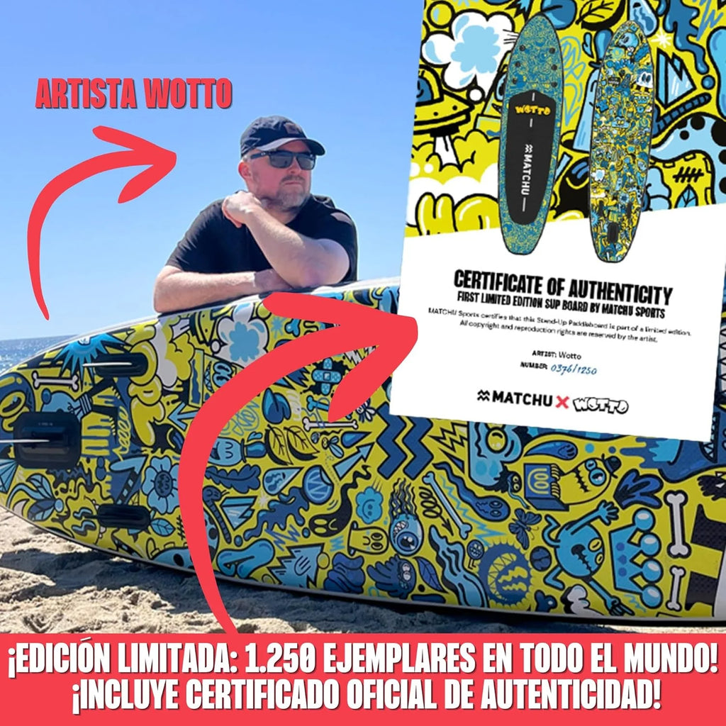 MATCHU - Prancha de SUP Inflável - Stand Up Paddle - Edição Limitada - Com Certificado - Kit Completo - 320x81x15 CM - 150 KG de Carga - Art Collection