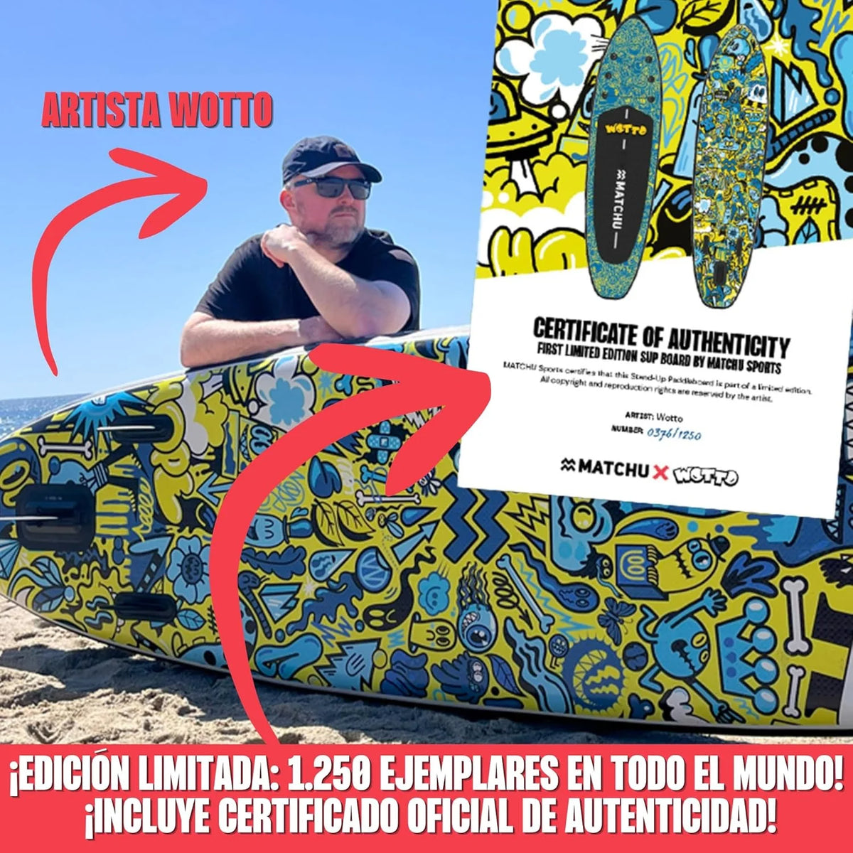 MATCHU - Prancha de SUP Inflável - Stand Up Paddle - Edição Limitada - Com Certificado - Kit Completo - 320x81x15 CM - 150 KG de Carga - Art Collection