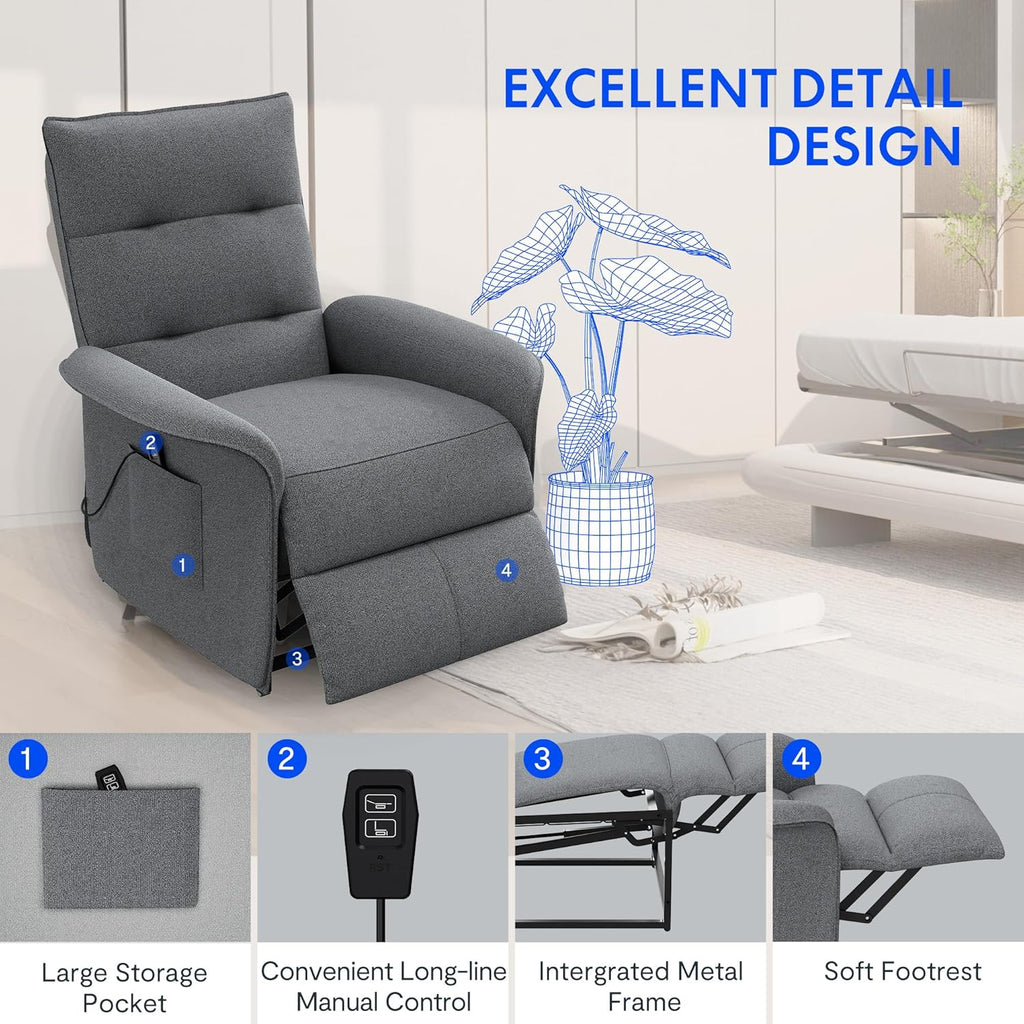 FLEXISPOT Poltrona Reclinável Elétrica com Encosto Ajustável, Reclinável de 105° a 155°, Poltrona Ergonômica para Quarto, Sala e Home Theater (Cinza Escuro)