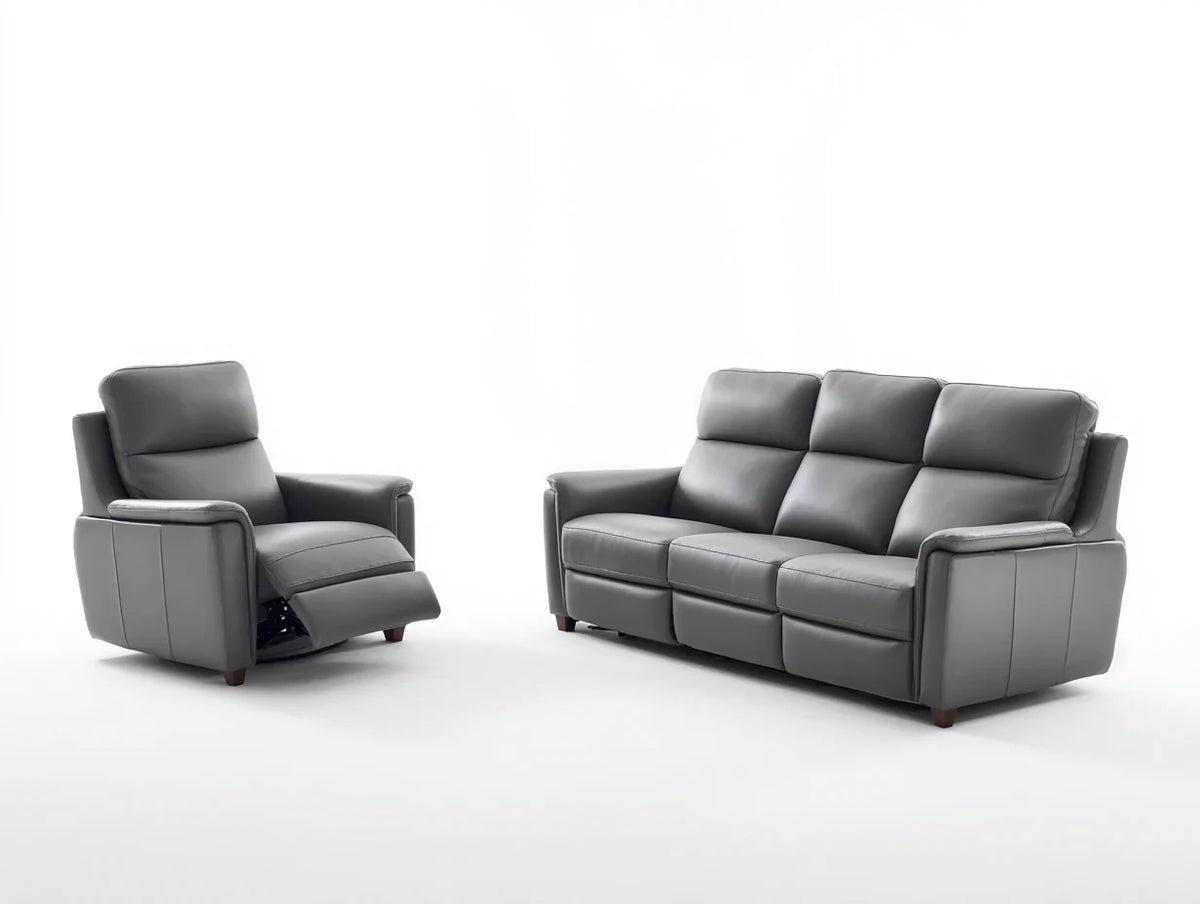 Conjunto de sofás reclináveis de couro sintético com função relax 210x95x102 cm - cinza - design moderno para sala de estar
