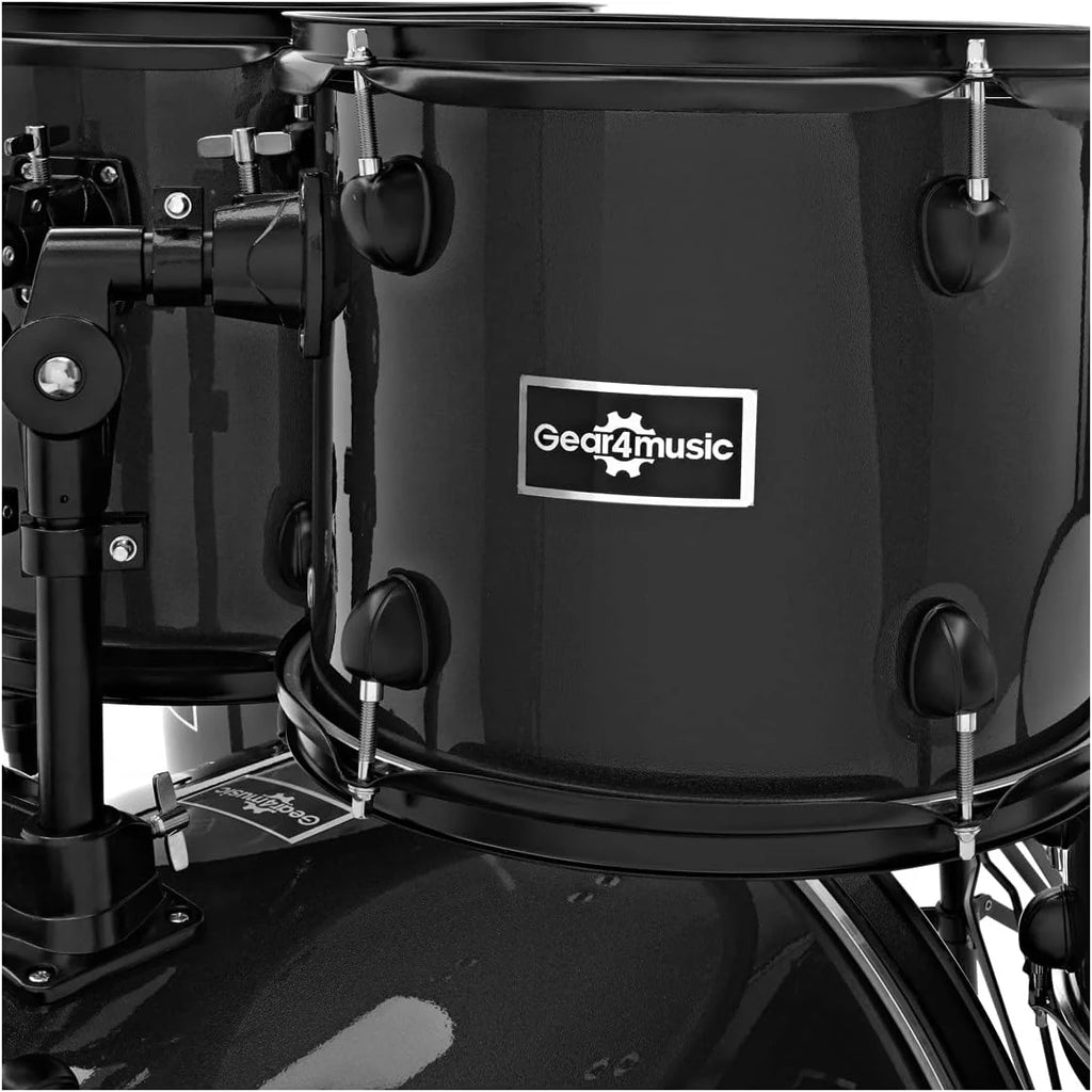 Gear4music BDK-1 Kit de Bateria Compacta Completa para Iniciantes - Bateria Acústica de 5 Peças, Pratos, Pedal de Bumbo, Banco e Baquetas - Preto