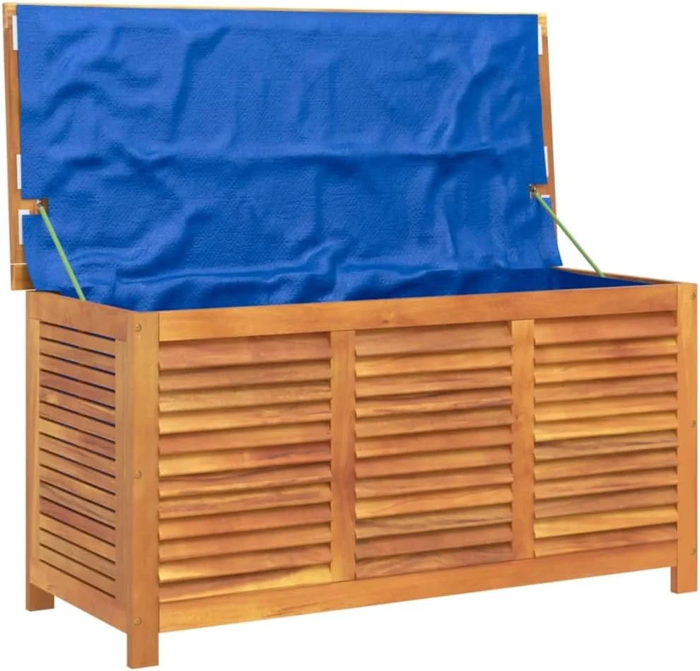 Baú de Armazenamento em Madeira de Acácia, Baú de Armazenamento, Banco de Armazenamento, Caixa de Armazenamento para Jardim, para Interiores e Exteriores, 113 x 50 x 56 cm