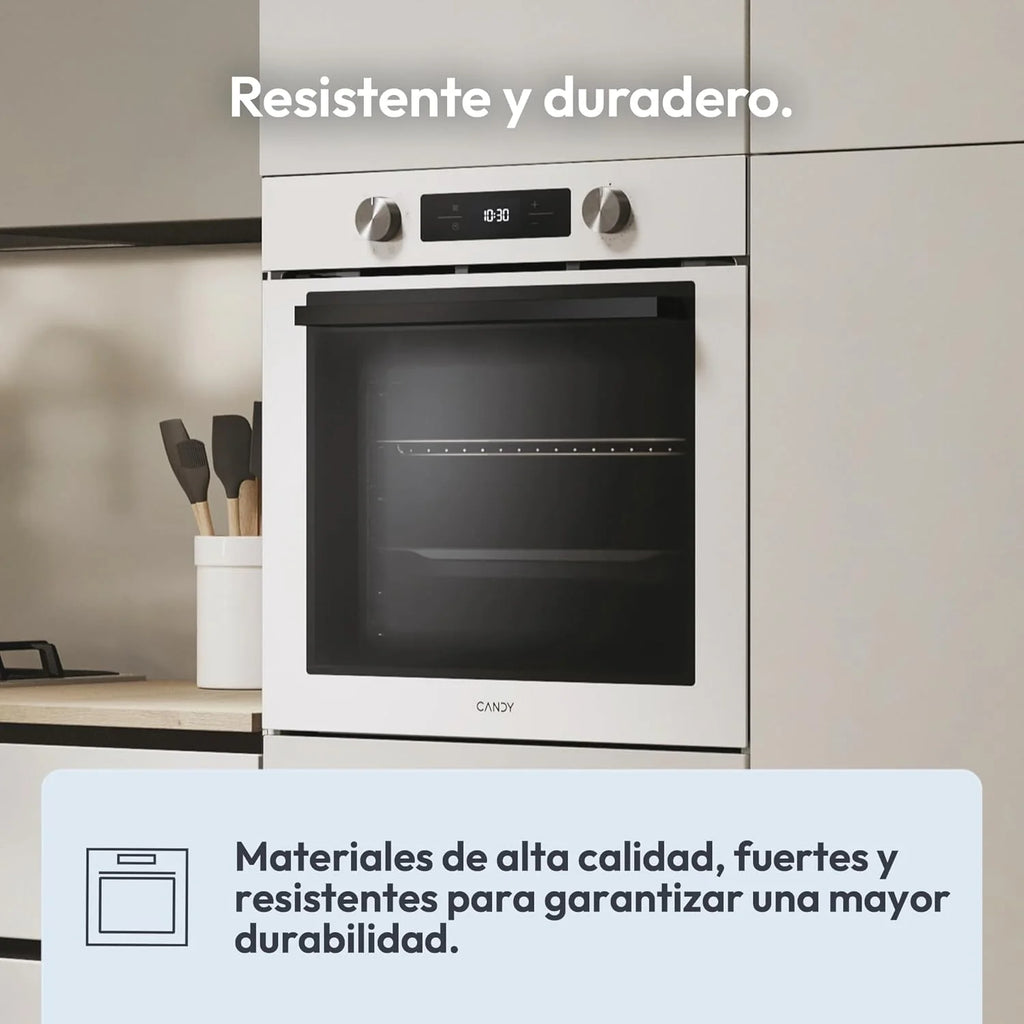 Candy Bake 600 CA6 N3T1HTW Forno Multifunções, 78L, Receitas através da app hOn, 1 Tabuleiro e 1 Grelha, Limpeza Hidrolítica, Convecção + Ventilador, 9 Funções, Ready UX, Branco
