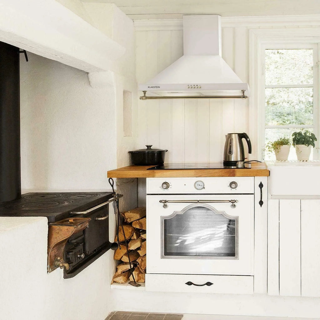 Klarstein Montblanc - Coifa de Parede 60 cm, 3 Níveis de Potência, Sucção de 610 m³/h, Potência de 165W, Kit de Montagem Incluso, Exaustor com Saída de Ar, Filtro de Alumínio, LED, Branco