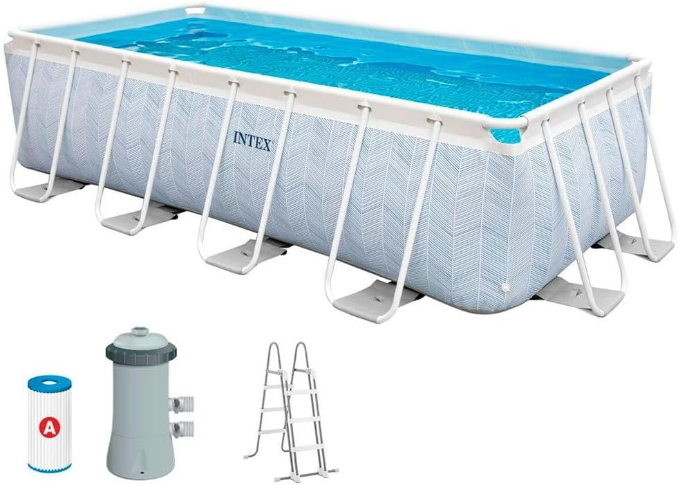 Piscina Retangular Intex Chevron Prism Frame Premium, Medidas 400x200x100cm, Capacidade 6.836 litros, Material Resistente de Camada Tripla, Inclui: filtro e Escada (55259)