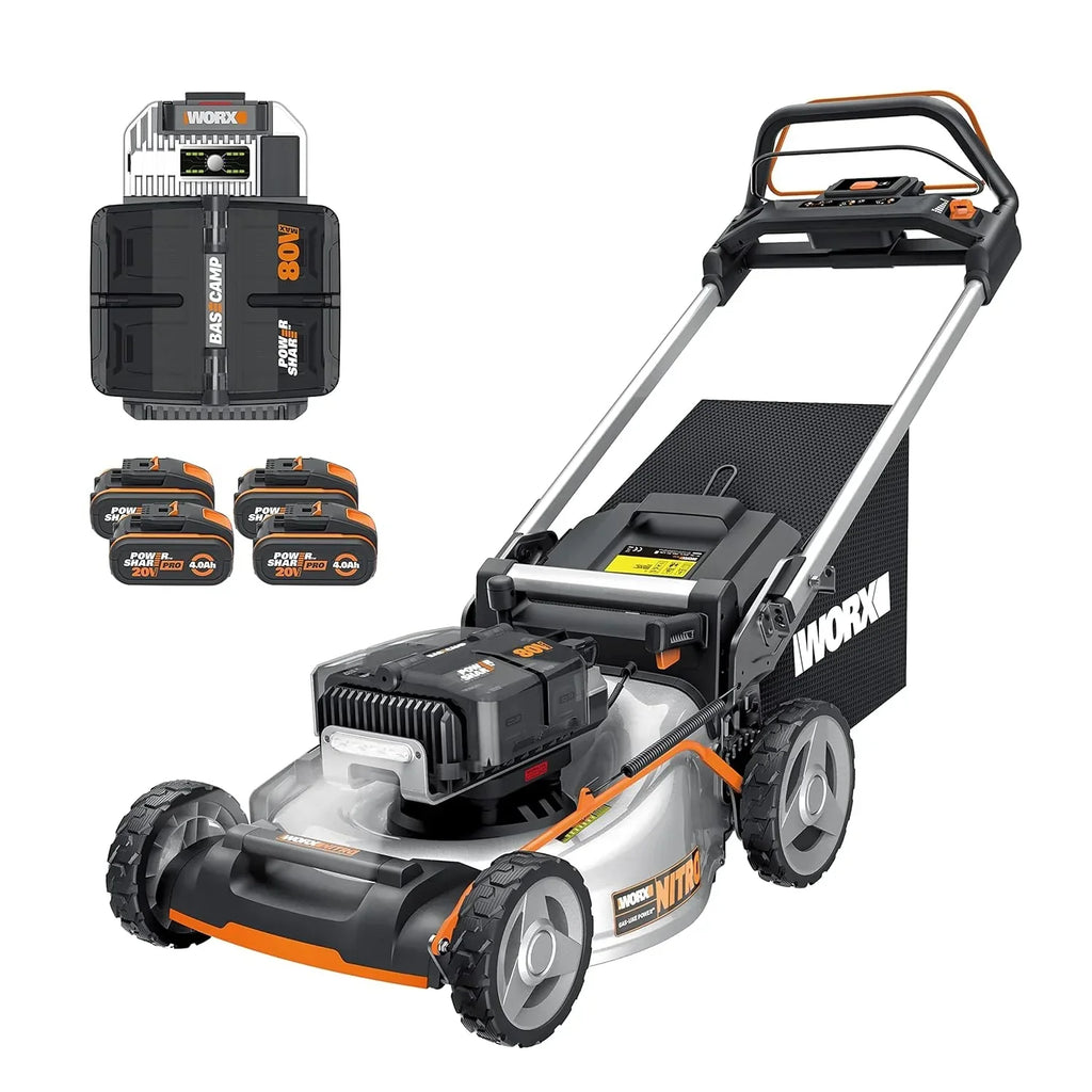 Cortador de Grama a Bateria WORX WG737E Nitro 40 V (2 x 20 V), Potente Motor sem Escovas, Largura de Corte 37 cm, 6 Níveis de Altura de Corte (20 – 70 mm), Saco Coletor de Grama 40 L