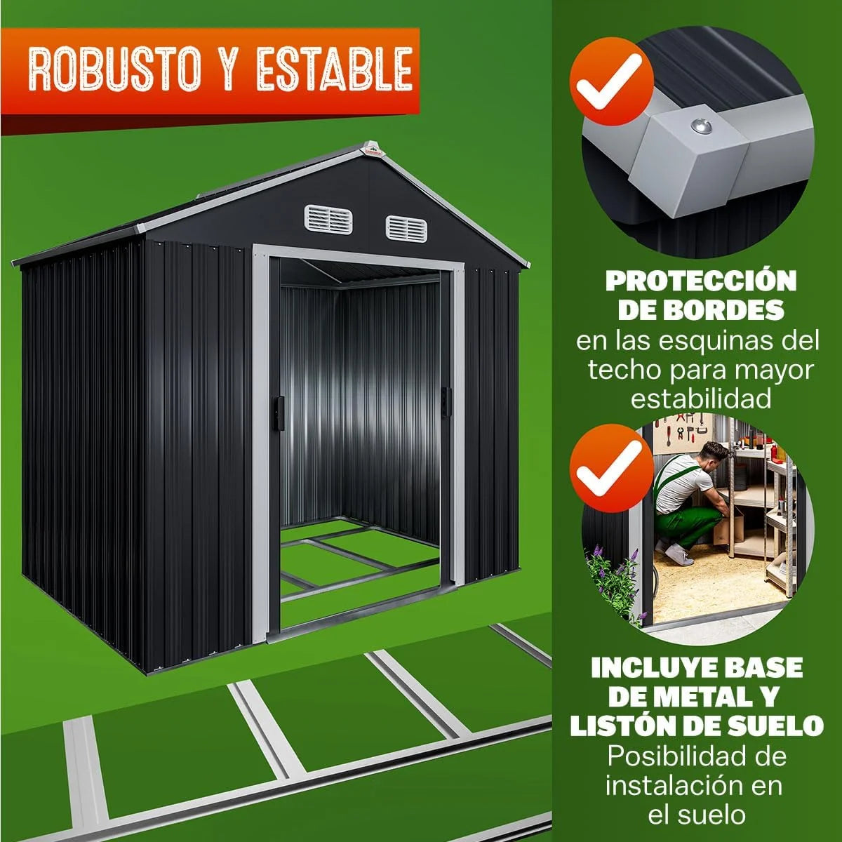 GARDEBRUK® Galpão de Jardim 2 m² 196x132x188cm Armazenamento de Metal Exterior 4m³ com Base Porta Deslizante Antracite