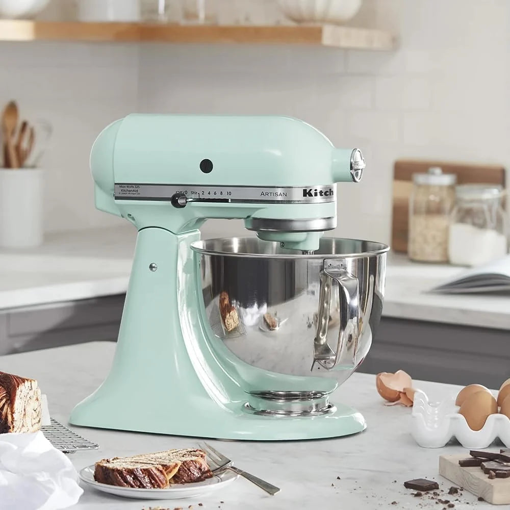 Batedeira KitchenAid Artisan - Robô de Cozinha com Cabeça Inclinável - Batedeira de Massa com 5 Acessórios - Batedeira de Reposteria com 2 Tigelas de Aço Inoxidável - 4,8 L e 3 L - Azul-gelo