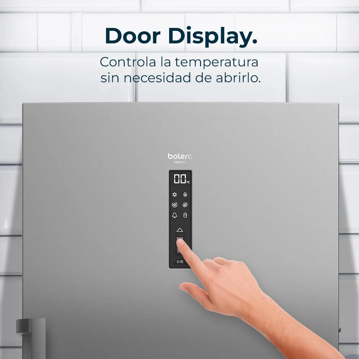 Cecotec Congelador Vertical de 380L Bolero CoolMarket UF 380 Inox D. 1950W, Motor Inverter Plus, Baixo Consumo, Total No Frost, Display na porta, Conversível em frigorífico, Multi Airflow