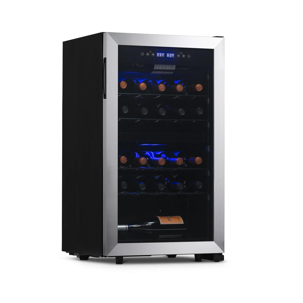 2026 Refrigerador de Vinhos Independente Newair® – 28 Garrafas (48 cm), Zona Dupla, Aço Inoxidável